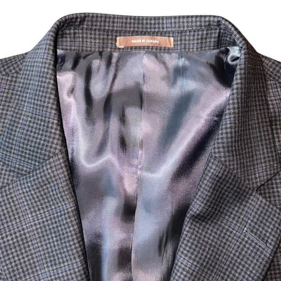 Peter Millar Men’s Luxury 50R Wool Blazer Grey Blue Windowpane Plaid Sport Coat - Picture 6 of 7